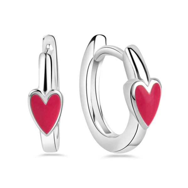 Klappcreolen Silber 925 rhodiniert - Herz mit Lack in Pink
