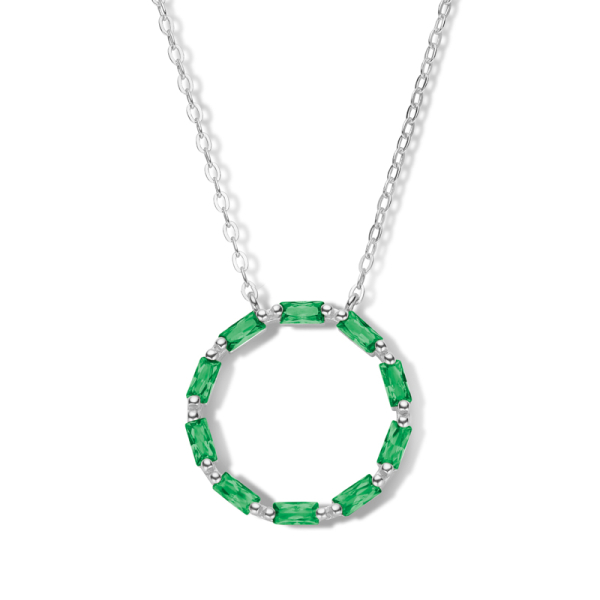 Collier Kreis Silber 925 rhodiniert - 10 smaragdgrüne Zirkonia im Baguetteschliff