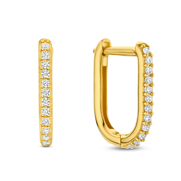 Klappcreolen Gold 585 - 24 Zirkonia - 12x10x1,6mm