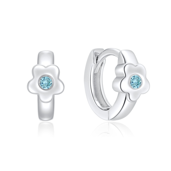 Klappcreolen Silber 925 rhodiniert - Blume mit Zirkonia in Aqua