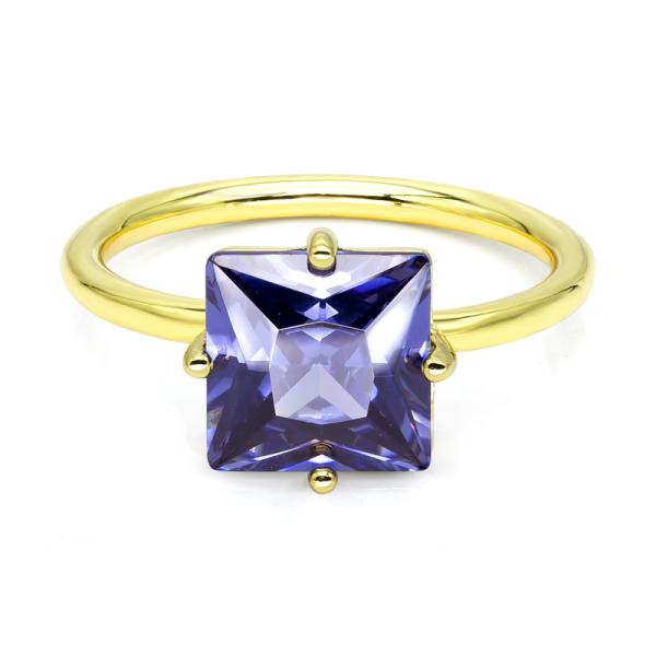 Damenring Zirkonia Tansanit Silber 925 vergoldet - 8x8mm