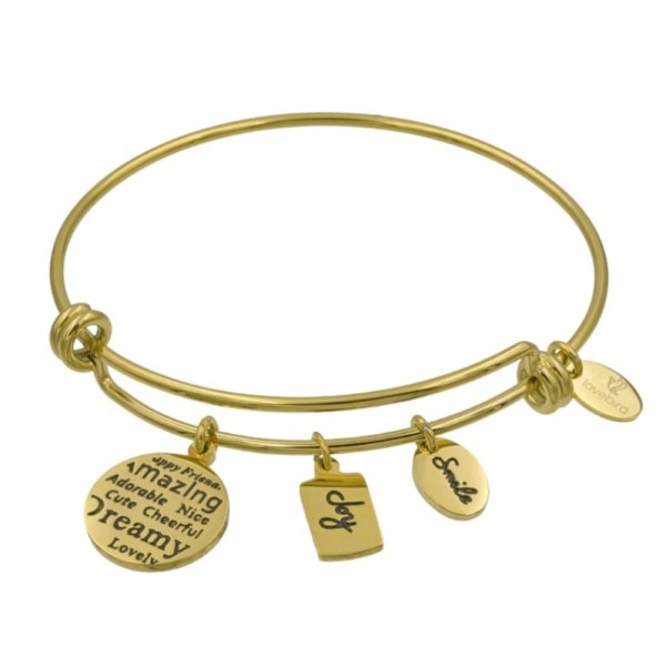 Lovebird Charm-Armreif mit 3 Charms Edelstahl - Goldfarbene IP-Beschichtung