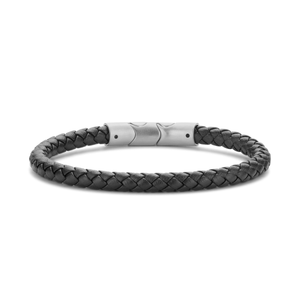 Frank 1967 Armband Echtleder Schwarz Geflochten Edelstahl - 6mm breit
