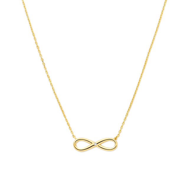 Collier Infinity mit Zirkonia Gold 585 - Ankerkette 43cm mit Zwischenösen