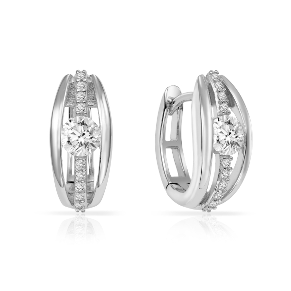 Klappcreolen mit 22 Zirkonia Silber 925 rhodiniert - 14mm hoch