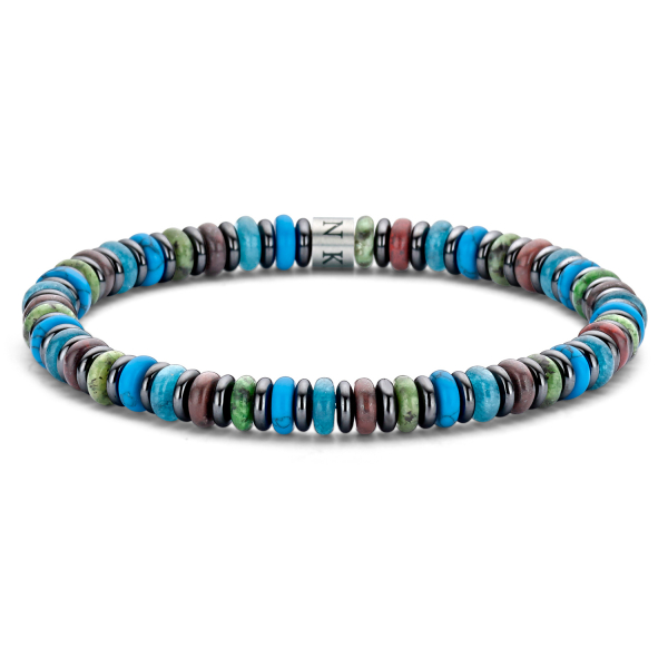 Frank 1967 Armband Edelstahl IPS - Jade blau/türkis und roter Jaspis 6mm