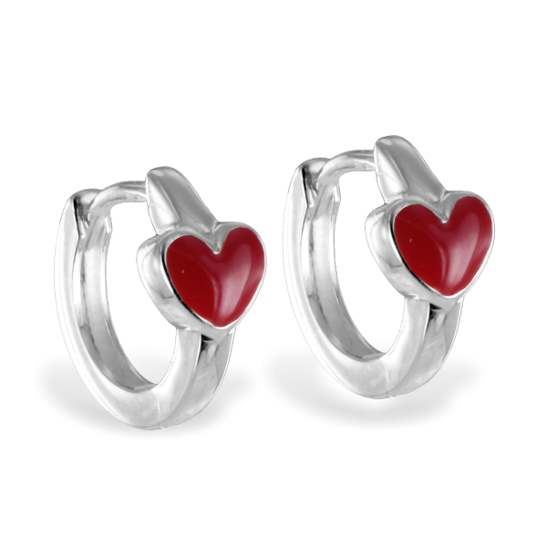 Klappcreolen Silber 925 - Herz rot - Ø 11mm