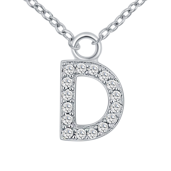 Lovebird Buchstabencollier D Silber 925 rhodiniert - 16 Zirkonia