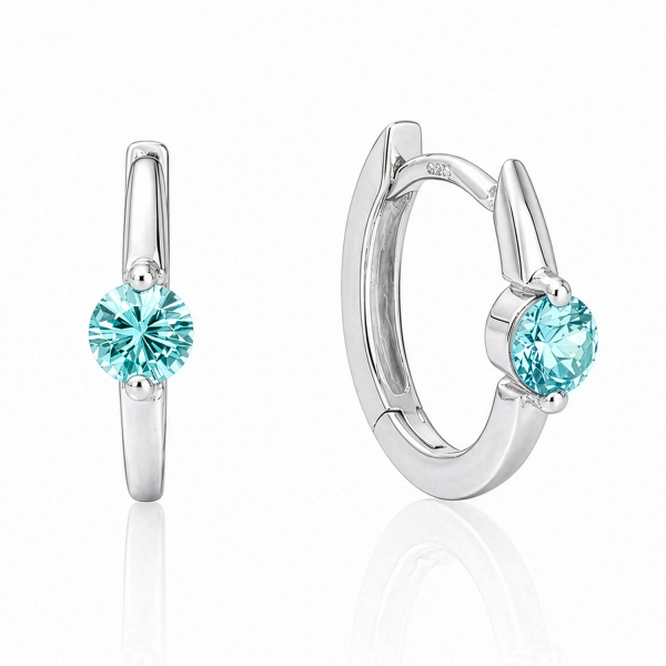 Klappcreolen Silber 925 rhodiniert - Zirkonia aqua - 12,5x12,0mm