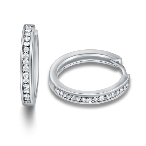 Lovebird Klappcreolen Silber 925 rhodiniert - Ø 22mm - 32 Zirkonia