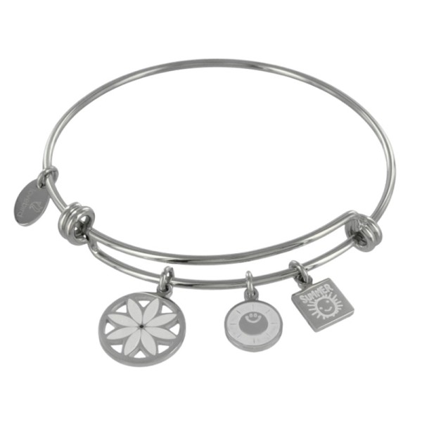 Lovebird Charm-Armreif mit Blume, Sonne und Sommer Edelstahl IPS - Weiß gelackt