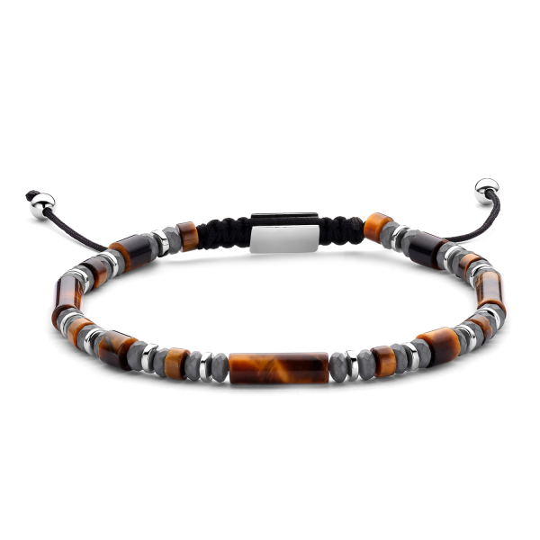 Frank 1967 Armband Edelstahl IPS - Tigerauge und Hämatit mit Edelstahlkugeln
