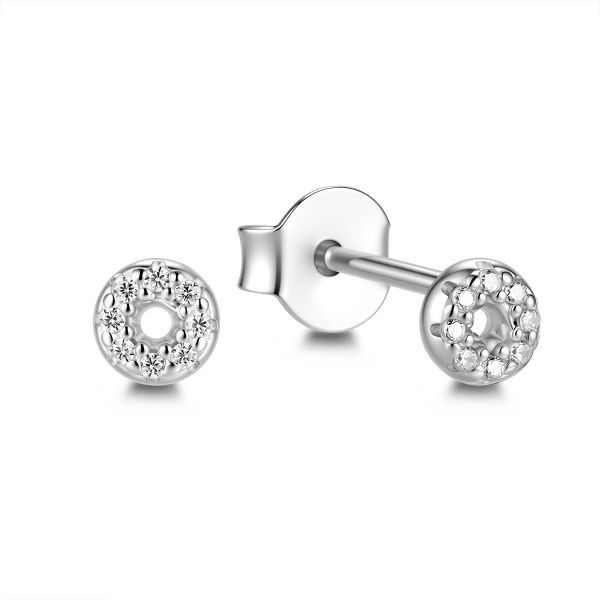 Runde Ohrstecker Silber 925 mit 16 Zirkonia - rhodiniert oder vergoldet - 3,7mm - Bild 1