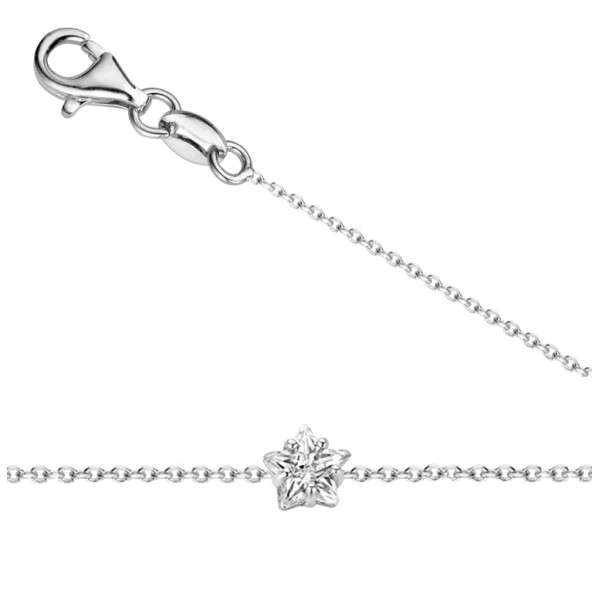 Armband Zirkonia Stern Silber 925 rhodiniert - 6mm - Ankerkette