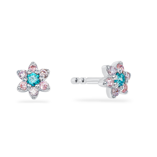 Ohrstecker Blume mit 14 bunten Zirkonia Silber 925 rhodiniert