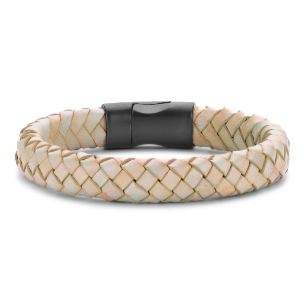 Frank 1967 Armband Echtleder Natur Geflochten Edelstahl IPB - 12mm