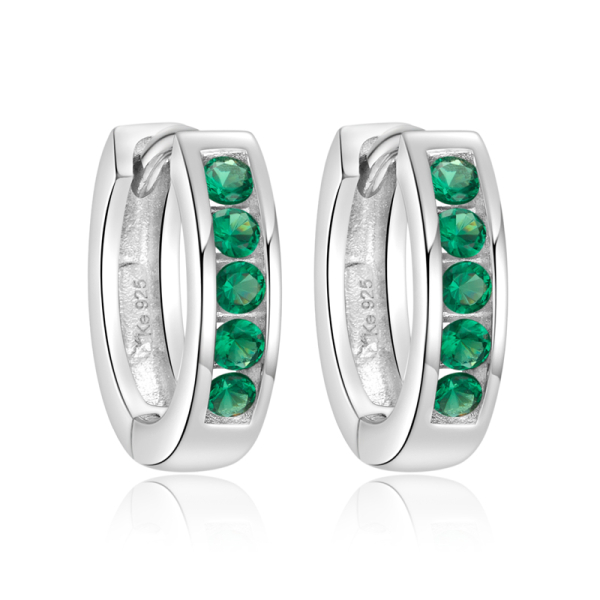 Klappcreolen Silber 925 rhodiniert - Ø 14,5mm - 10 grüne Zirkonia