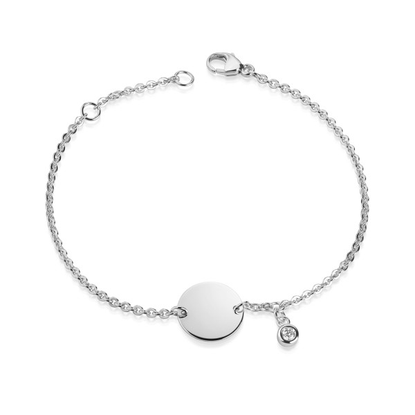 ID-Armband Damen runde Platte Zirkonia Silber 925