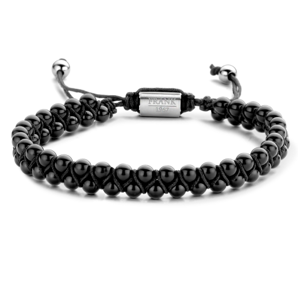 Frank 1967 Armband 2-reihig Edelstahl IPS - Schwarzer Achat 4mm - Textilband