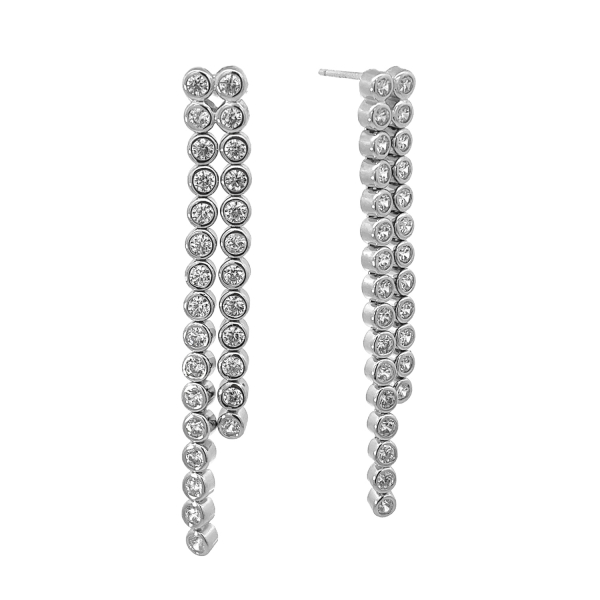 Ohrstecker 2-reihig mit 56 Zirkonia Silber 925 rhodiniert - 50mm