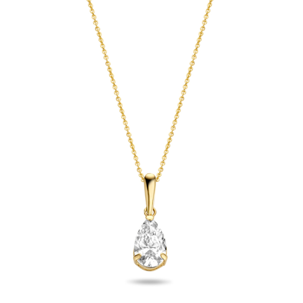 Collier mit Anhänger Zirkonia Tropfen Gold 585 - Tropfenform 8x5mm - Bild 2
