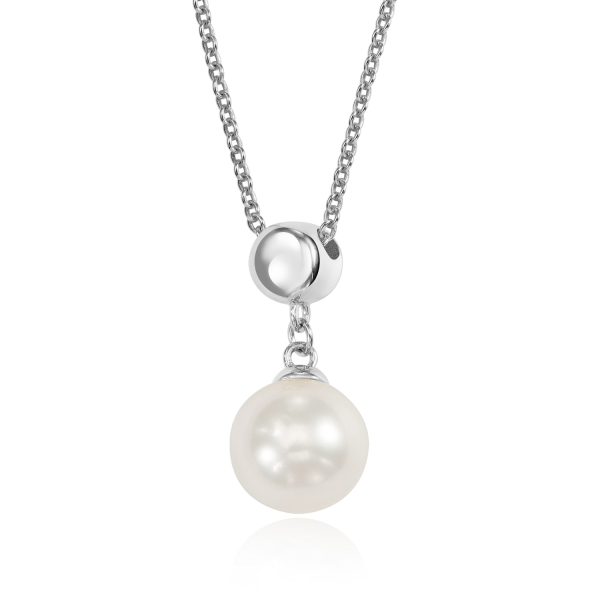 Collier mit Süßwasser-Zuchtperle Silber 925 rhodiniert - 7,5-8mm - Ankerkette