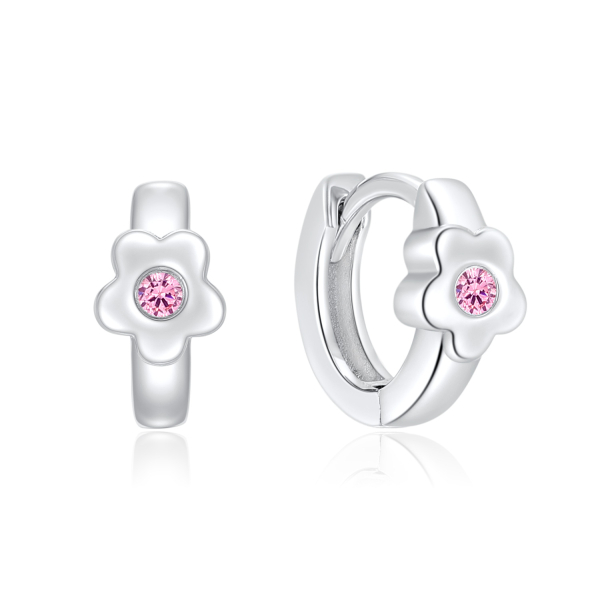 Klappcreolen Silber 925 rhodiniert - Blume mit Zirkonia in Pink