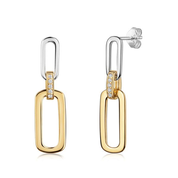 Ohrstecker Silber 925 Bicolor - 10 Zirkonia - 31x8,5mm
