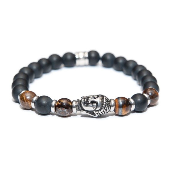 Frank 1967 Armband Achat und Tigerauge - 8mm breit - Edelstahl-Mittelstück