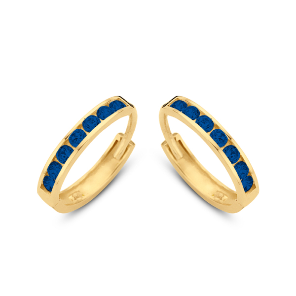 Klappcreolen Gold 585 - 14 Zirkonia blau - Ø 11mm - 1,8mm breit