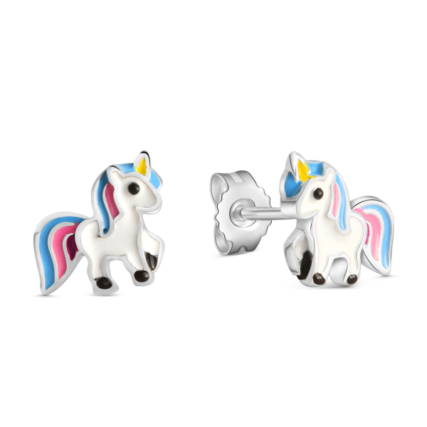 Ohrstecker Einhorn Silber 925 rhodiniert - Lackiert - 8x8mm