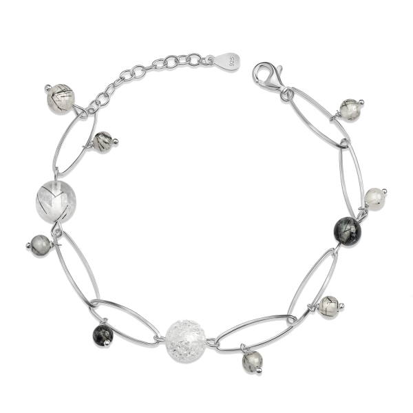 Fußkette Eiskristall und Turmalinquarz Silber 925 - 22+3cm