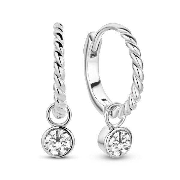 Klappcreolen Silber 925 rhodiniert - Ø 14mm - Anhänger mit Zirkonia