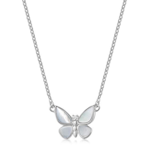 Collier mit Anhänger Schmetterling Silber 925 rhodiniert - Mit Perlmutt und Zirkonia - Bild 2