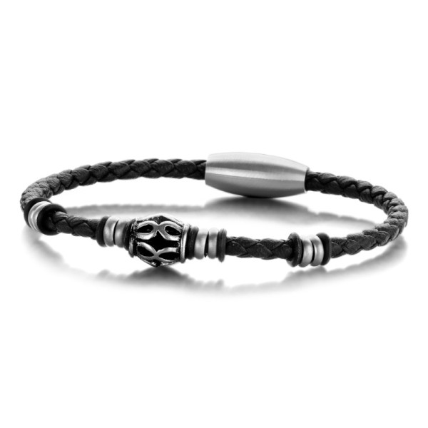 Frank 1967 Armband Echtleder Schwarz Edelstahl - Beads