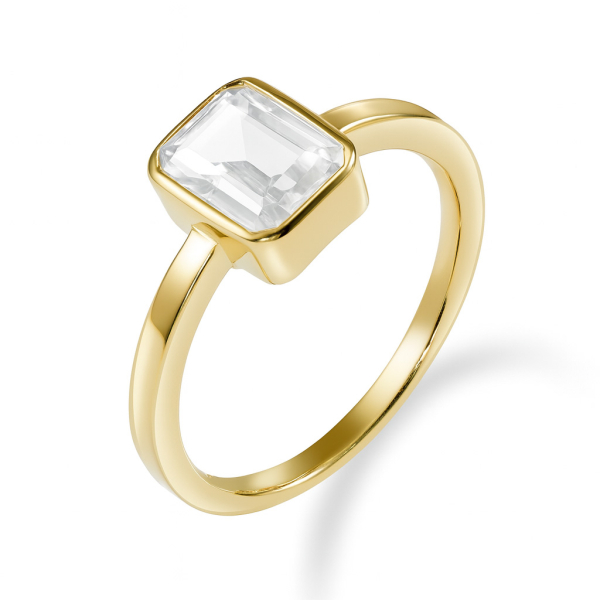 Damenring Oktagon Zirkonia Silber 925 vergoldet - 8x6mm
