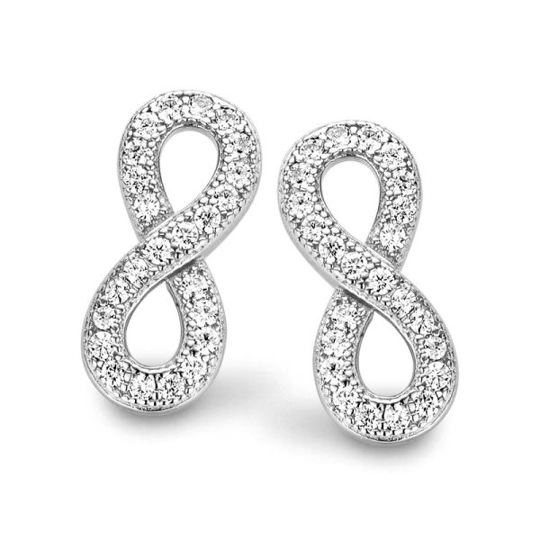 Ohrstecker Infinity Silber 925 rhodiniert - 48 Zirkonia - 15x7mm