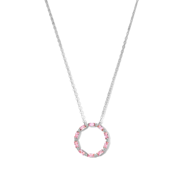 Collier Kreis Silber 925 rhodiniert - 10 pinke Zirkonia im Baguetteschliff - Bild 2