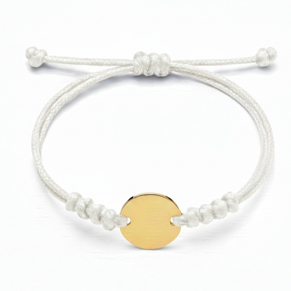 Textilarmband weiß gewachst mit Gravurplatte Edelstahl IPG goldfarben - 16mm