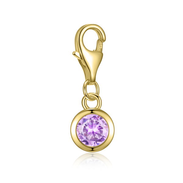 Charm Zirkonia Fliederfarben Silber 925 vergoldet - 5mm