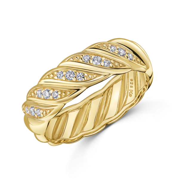 Damenring Croissant Silber 925 vergoldet - 18 Karat - 15 Zirkonia