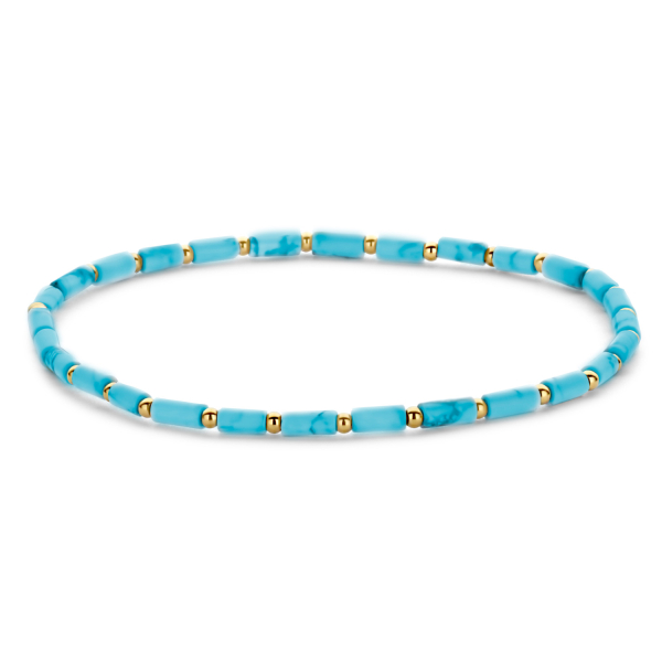 Lovebird Armband synthetischer Türkis Edelstahl - Goldfarbene IP-Beschichtung - Steine 2,3x4mm