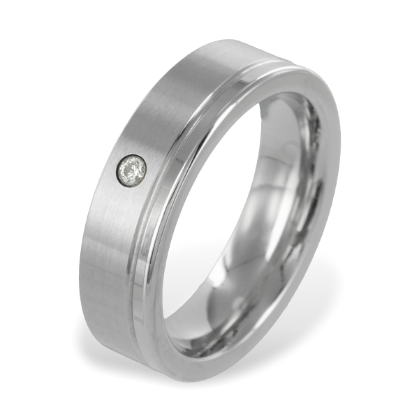Freundschafts- und Verlobungsring Edelstahl Teilmatt Zirkonia - 6mm breit