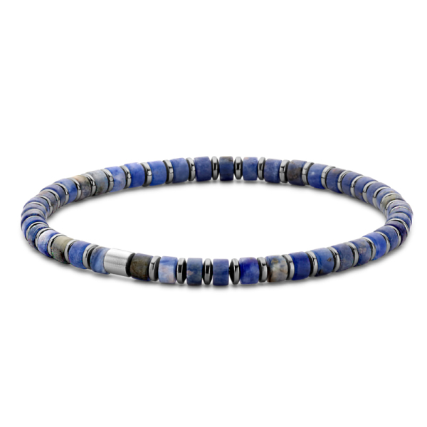 Frank 1967 Armband Edelstahl IPB - Hämatit-Scheiben und blaue Sodalith-Perlen
