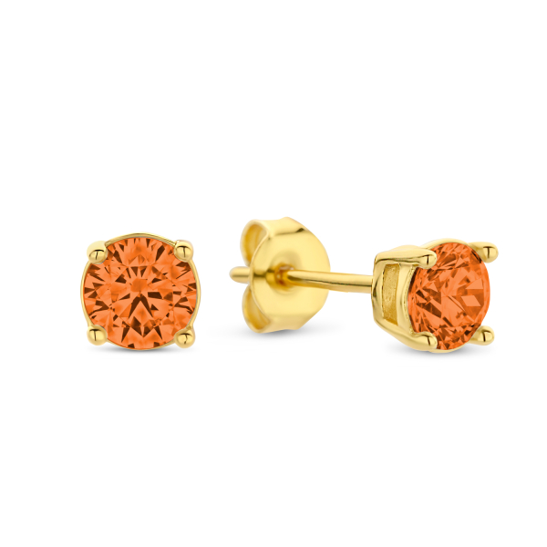 Ohrstecker mit Zirkonia orange Silber 925 vergoldet - Ø 4mm