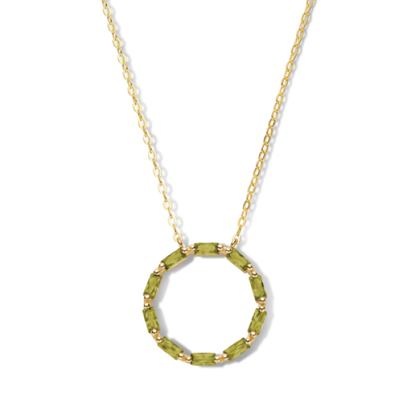Collier Kreis Silber 925 vergoldet - 10 olivgrüne Zirkonia im Baguetteschliff