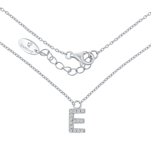 Lovebird Buchstabencollier E Silber 925 rhodiniert - 15 Zirkonia - Bild 2