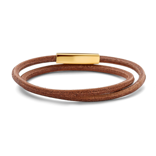 Frank 1967 Armband Echtleder Braun 2-reihig Edelstahl IPG - 4mm