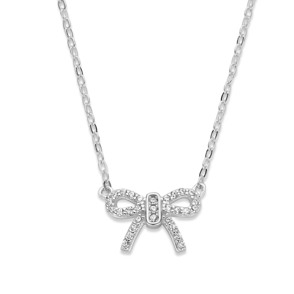 Collier Schleife Silber 925 rhodiniert - 29 Zirkonia