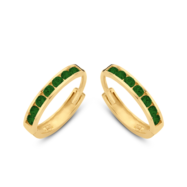 Klappcreolen Gold 585 - 14 Zirkonia grün - Ø 11mm - 1,8mm breit